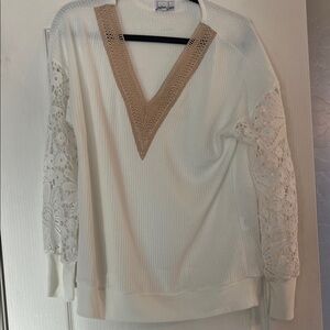 Lemon love V-Neck Sweater with Lace Sleeves